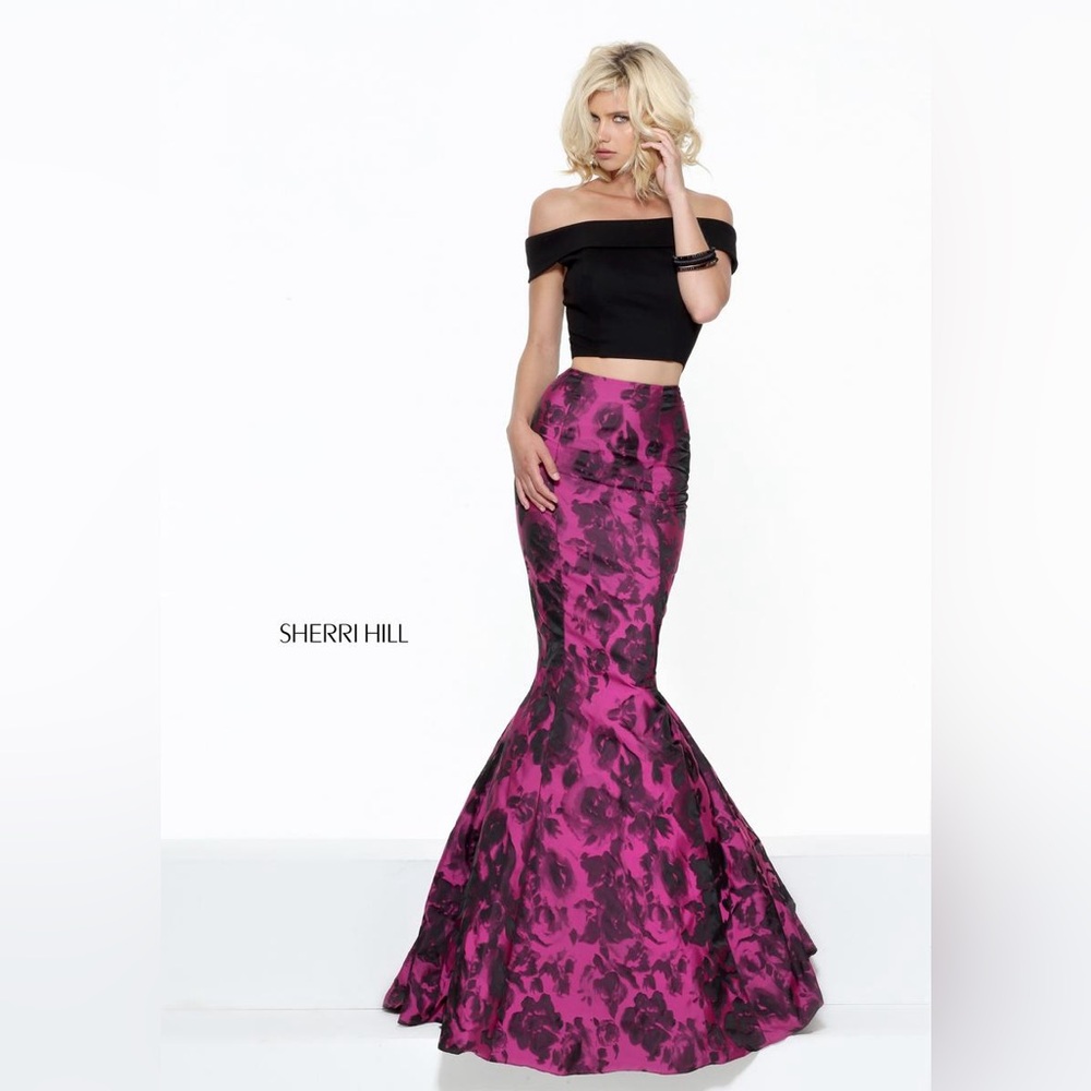 Sherri Hill #50876 Strapless Black and Pink 2 Piece Gown